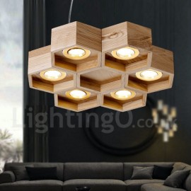 6 Light Wood Dining Room Living Room Bedroom LED Modern/ Contemporary Pendant Light