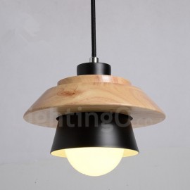 Metal Wood 1 Light Pendant Light for Dining Room Living Room Bedroom