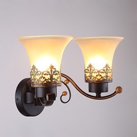 Double Head Amercian Countryside Vintage Metal with Glass Wall Lamp for the Canteen Room / Living Room / Entry / Foyer Decorate Wall Lamp