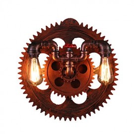 2 Heads Vintage Industrial Wall Lights Wood Gear Shape Lights Restaurant Cafe Bar Decoration Wall Sconces