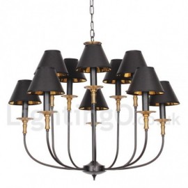 10 Light Rustic Retro Black Bar 2 Tier Large Chandelier Candle Style Chandelier