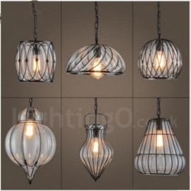 1 Light Vintage Cafe Glass Pendant Light Loft Dining Room Pendant Lamp for Living Room, Bar