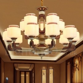 15 Light Retro, Traditional Zinc alloy Luxury Living Room Dinning Room Bedroom Lobby Chandelier with Glass Shade