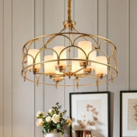 8 Light Retro,Rustic,Luxury Brass Pendant Lamp Chandelier with Glass Shade