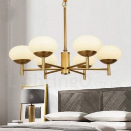 6 Light Retro,Rustic,Luxury Brass Pendant Lamp Chandelier with Glass Shade