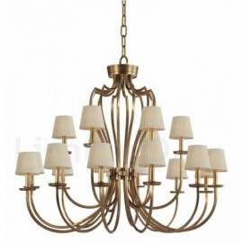 18 Light Retro,Rustic,Luxury Brass Pendant Lamp Chandelier with Fabric Shade