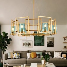 6 Light Retro,Rustic,Luxury Brass Pendant Lamp Chandelier with Glass Shade