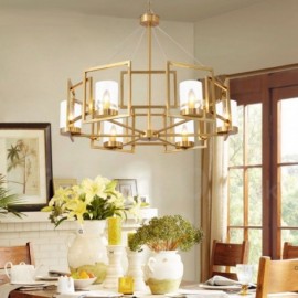 6 Light Retro,Rustic,Luxury Brass Pendant Lamp Chandelier with Glass Shade