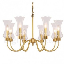 8 Light Retro,Rustic,Luxury Brass Pendant Lamp Chandelier with Glass Shade