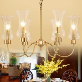 6 Light Retro,Rustic,Luxury Brass Pendant Lamp Chandelier with Glass Shade