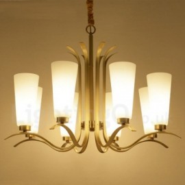 8 Light Retro,Rustic,Luxury Brass Pendant Lamp Chandelier with Glass Shade