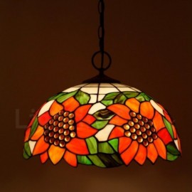 Sunflower Pattern 16 inch Classic Handmade Pendant Light Living Room Bedroom Study Room 3 Light