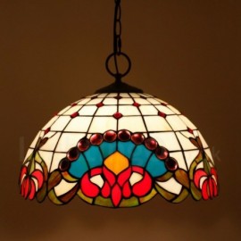 Baroque Pattern 16 inch Classic Handmade Stained Glass Pendant Light Living Room Bedroom Study Room Bar Coffee 3 Light