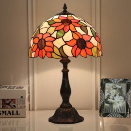 European Retro 12 inch Handmade Stained Glass Table Lamp Sunflower Living Room Bedroom Study Room 1 Lamp