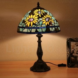 Sunflower Pattern 12 inch Traditional handmade Stained Glass Desk Lamp Sunflower Lamp Shade Living Room Bedroom Study Room