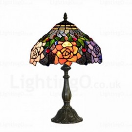 Rose Flower Lamp Shade Retro 12 inch Stained Glass Desk Lamp Living Room Bedroom Study Room