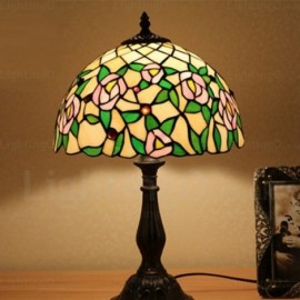 Rose Lamp Shade Retro 12 inch Stained Glass Desk Lamp Living Room Bedroom Study Room