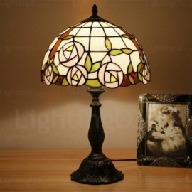 Rose Flower Design 12 inch Handmade Stained Glass Table Lamp Living Room Bedroom Study Room