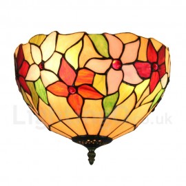 Diameter 30cm (12 inch) Handmade Rustic Retro Stained Glass Flush Mounts Colorful Little Flower Pattern Shade Bedroom Living Room Dining Room