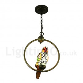 Stained Glass Pendant Light Glass Parrot Shade Handmade Rustic Retro Bedroom Living Room Dining Room Light