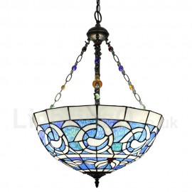 Diameter 40cm (16 inch) Handmade Rustic Retro Chandeliers Multicolor Pattern Glass Shade Bedroom Living Room Dining Room