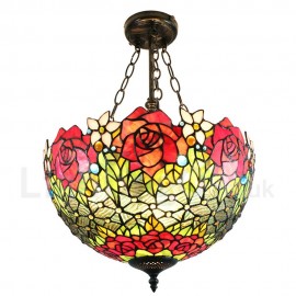 Diameter 40cm (16 inch) Handmade Rustic Retro Chandeliers Rose Pattern Glass Shade Bedroom Living Room Dining Room