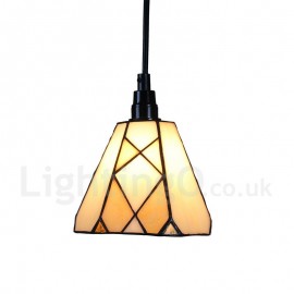 6inch Handmade Rustic Retro Stained Glass Pendant Light Diamond Pattern Shade Bedroom Living Room Dining Room