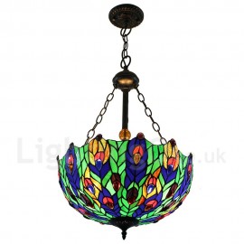 Diameter 40cm (16 inch) Handmade Rustic Retro Chandeliers Multicolor Leaves Pattern Glass Shade Bedroom Living Room Dining Room