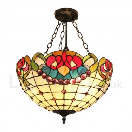 Diameter 40cm (16 inch) Handmade Rustic Retro Chandeliers Multicolor Pattern Glass Shade Bedroom Living Room Dining Room