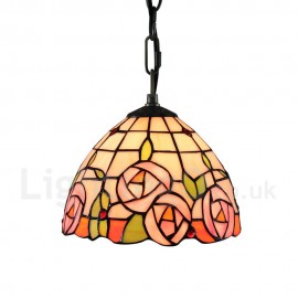 Diameter 20cm (8 inch) Handmade Rustic Retro Stained Glass Pendant Light Colorful Flowers Pattern Glass Shade Bedroom Living Room Light