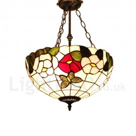 Diameter 40cm (16 inch) Handmade Rustic Retro Chandeliers Multicolor Flower Pattern Glass Shade Bedroom Living Room Dining Room