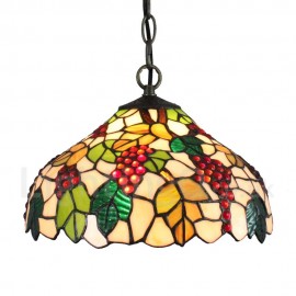 Diameter 30cm (12 inch) Handmade Rustic Retro Stained Glass Pendant Light Grape Pattern Glass Shade Bedroom Living Room Dining Room