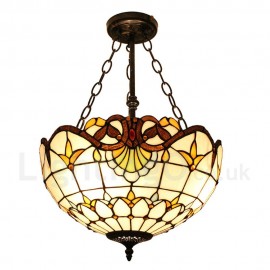 Diameter 40cm (16 inch) Handmade Rustic Retro Chandeliers Multicolor Pattern Glass Shade Bedroom Living Room Dining Room