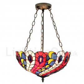 Diameter 40cm (16 inch) Handmade Rustic Retro Chandeliers Multicolor Phoenix Tail Pattern Glass Shade Bedroom Living Room Dining Room