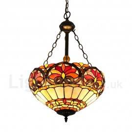 Diameter 40cm (16 inch) Handmade Rustic Retro Chandeliers Multicolor Pattern Glass Shade Bedroom Living Room Dining Room