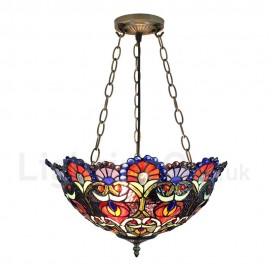 Diameter 40cm (16 inch) Handmade Rustic Retro Chandeliers Multicolor Pattern Glass Shade Bedroom Living Room Dining Room