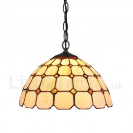 Diameter 30cm (12 inch) Handmade Rustic Retro Stained Glass Pendant Light Mesh Pattern Light Grey Glass Shade Bedroom Living Room Dining Room