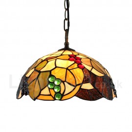 Diameter 30cm (12 inch) Handmade Rustic Retro Stained Glass Pendant Light Grape Pattern Glass Shade Bedroom Living Room Dining Room