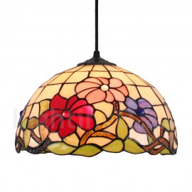 Diameter 30cm (12 inch) Handmade Rustic Retro Stained Glass Pendant Light Colorful Flower Pattern Glass Shade Bedroom Living Room Dining Room