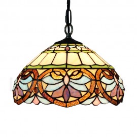 Diameter 30cm (12 inch) Handmade Rustic Retro Stained Glass Pendant Light Colorful Pattern Glass Shade Bedroom Living Room Dining Room