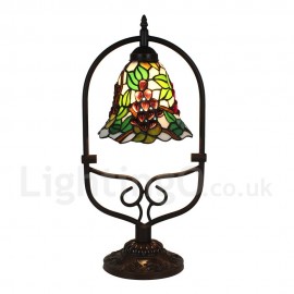 Handmade Rustic Retro Stained Glass Table Lamp Grape Pattern Arched Metal Frame Bedroom Living Room Dining Room Diameter 20cm (8 inch) Lampshade