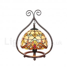 Handmade Rustic Retro Stained Glass Table Lamp Colorful Pattern Metal Frame Bedroom Living Room Dining Room Diameter 20cm (8 inch) Lampshade