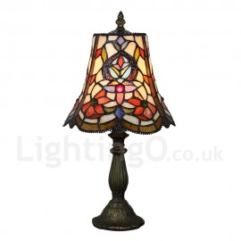 Handmade Rustic Retro Stained Glass Table Lamp Resin Base Colorful Pattern Bedroom Living Room Dining Room Diameter 20cm (8 inch) Lampshade