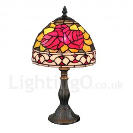 Handmade Rustic Retro Stained Glass Table Lamp Resin Base Colorful Flower Pattern Bedroom Living Room Dining Room Diameter 20cm (8 inch) Lampshade