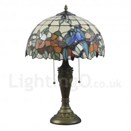 Diameter 40cm (16 inch) Handmade Retro Stained Glass Table Lamp Colorful Flower Pattern Glass Shade Bedroom Living Room Dining Room