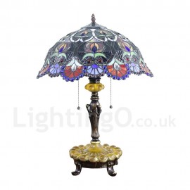 Diameter 40cm (16 inch) Handmade Retro Stained Glass Table Lamp Colorful Pattern Glass Shade Bedroom Living Room Dining Room