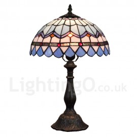 Diameter 30cm (12 inch) Handmade Rustic Retro Stained Glass Table Lamp Colorful Pattern Shade Bedroom Living Room Dining Room