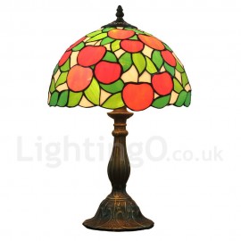 Diameter 30cm (12 inch) Handmade Rustic Retro Stained Glass Table Lamp Red Apple Pattern Shade Bedroom Living Room Dining Room