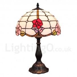 Diameter 30cm (12 inch) Handmade Rustic Retro Stained Glass Table Lamp Colorful Flower Pattern Shade Bedroom Living Room Dining Room