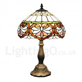 Diameter 30cm (12 inch) Handmade Rustic Retro Stained Glass Table Lamp Colorful Pattern Shade Bedroom Living Room Dining Room